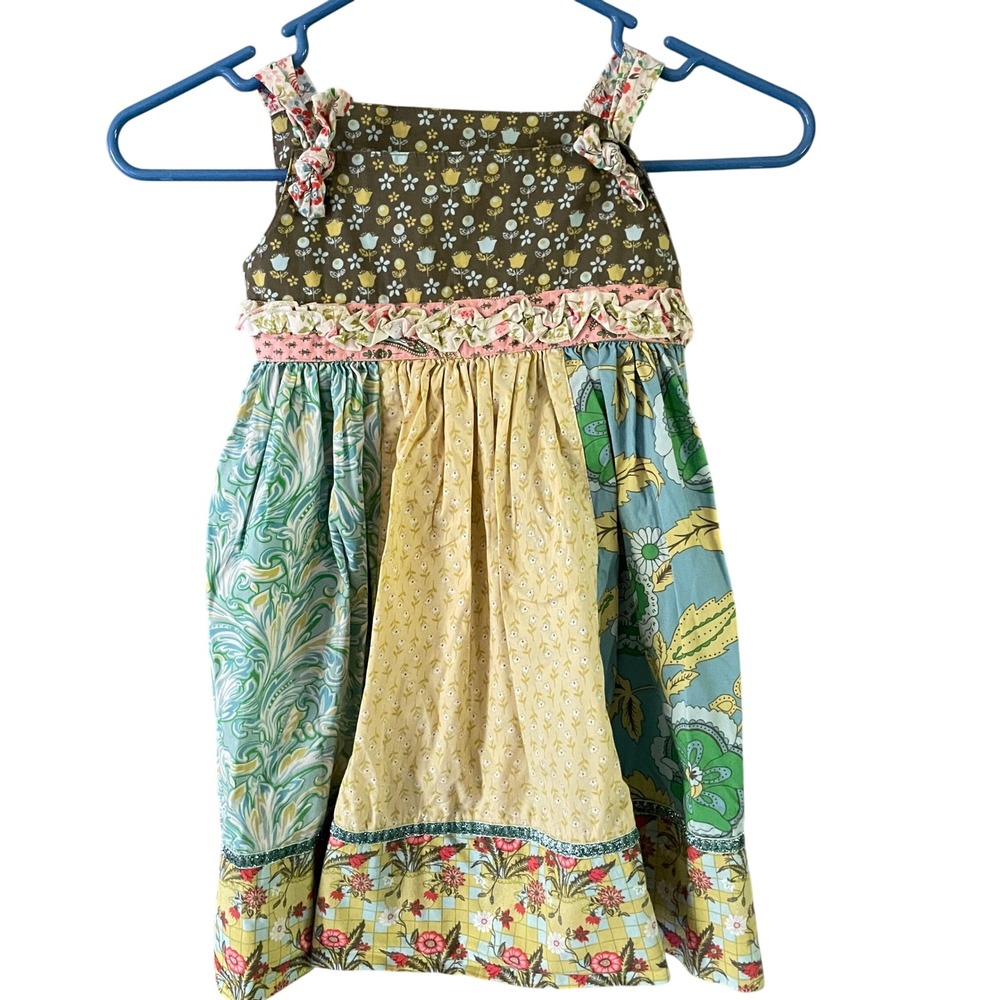 Matilda Jane Girls Floral Patchwork Ruffle Dress Multi Color Size 6 Tie Back
